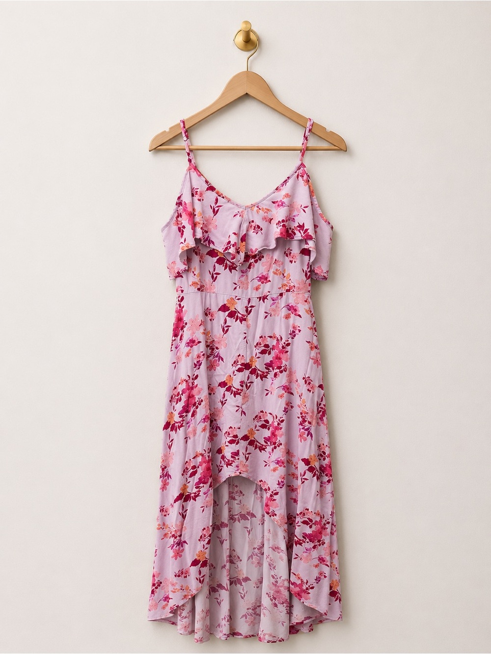 Rewind Pink Floral High-Low Ruffle Dress Size Small
